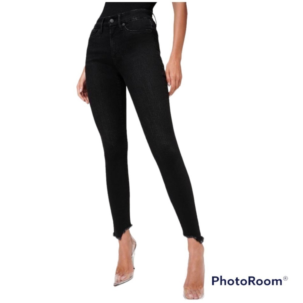 Good American Good Legs‎ Black Skinny Jeans Raw Hem High Rise Size 25 US 0